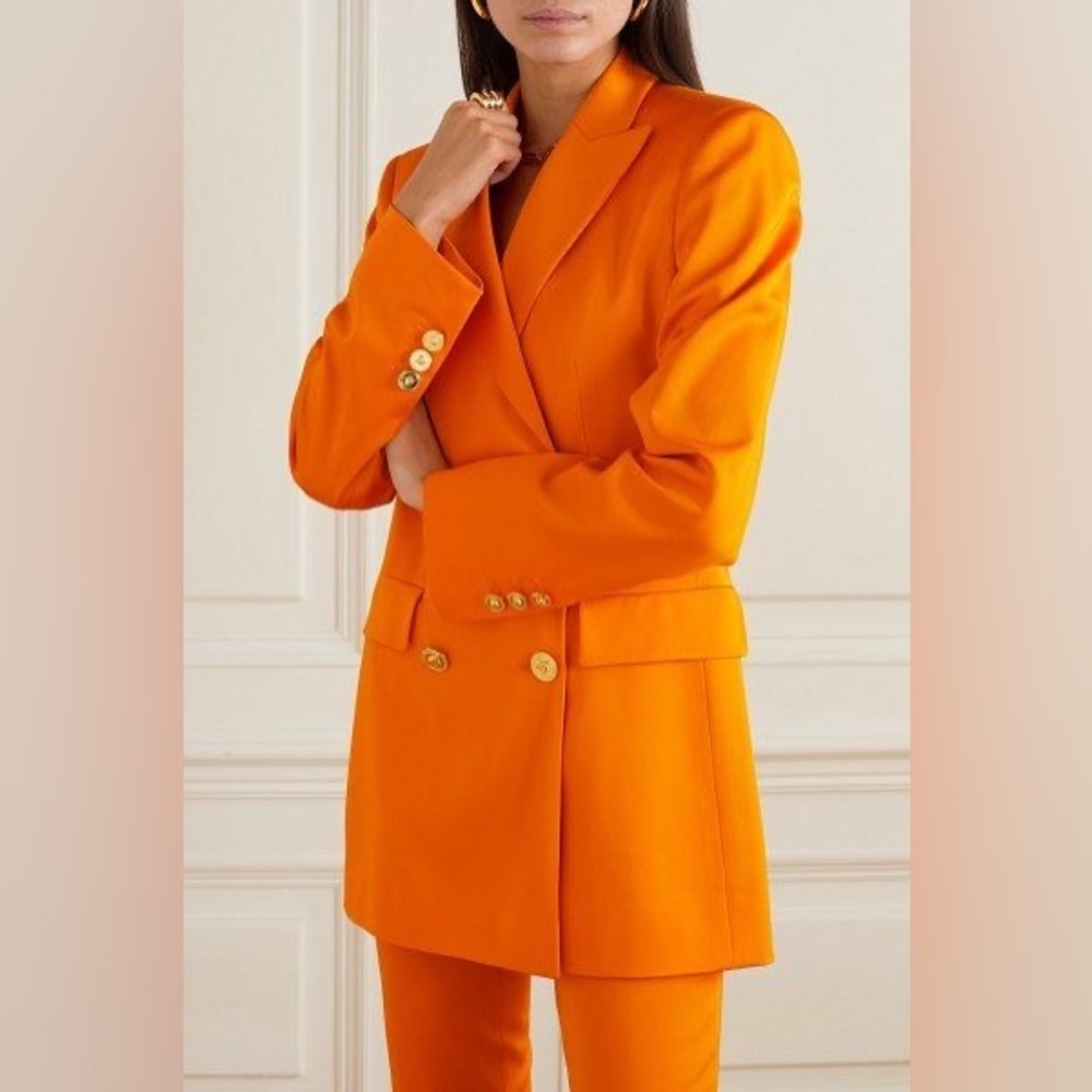 NWT VERSACE ORANGE CADY PANTSUIT - DOUBLE BREASTED BLAZER WITH MATCHING PANTS